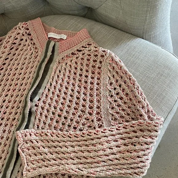 Fabiana Filippi Pink coral beige cable knit cardigan S M - Picture 7 of 11